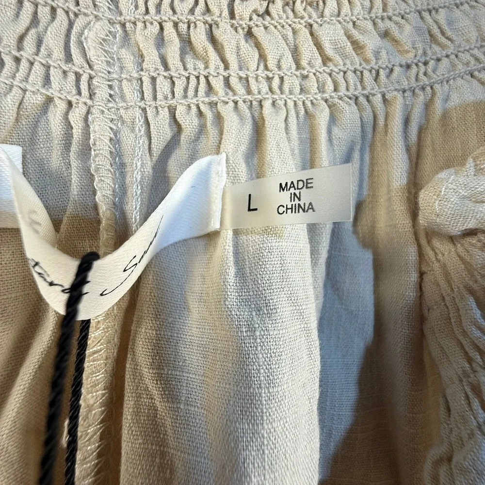 Mustard Seed Womens Beige Smocked Neck Belted Romper‎ Size Large NWT